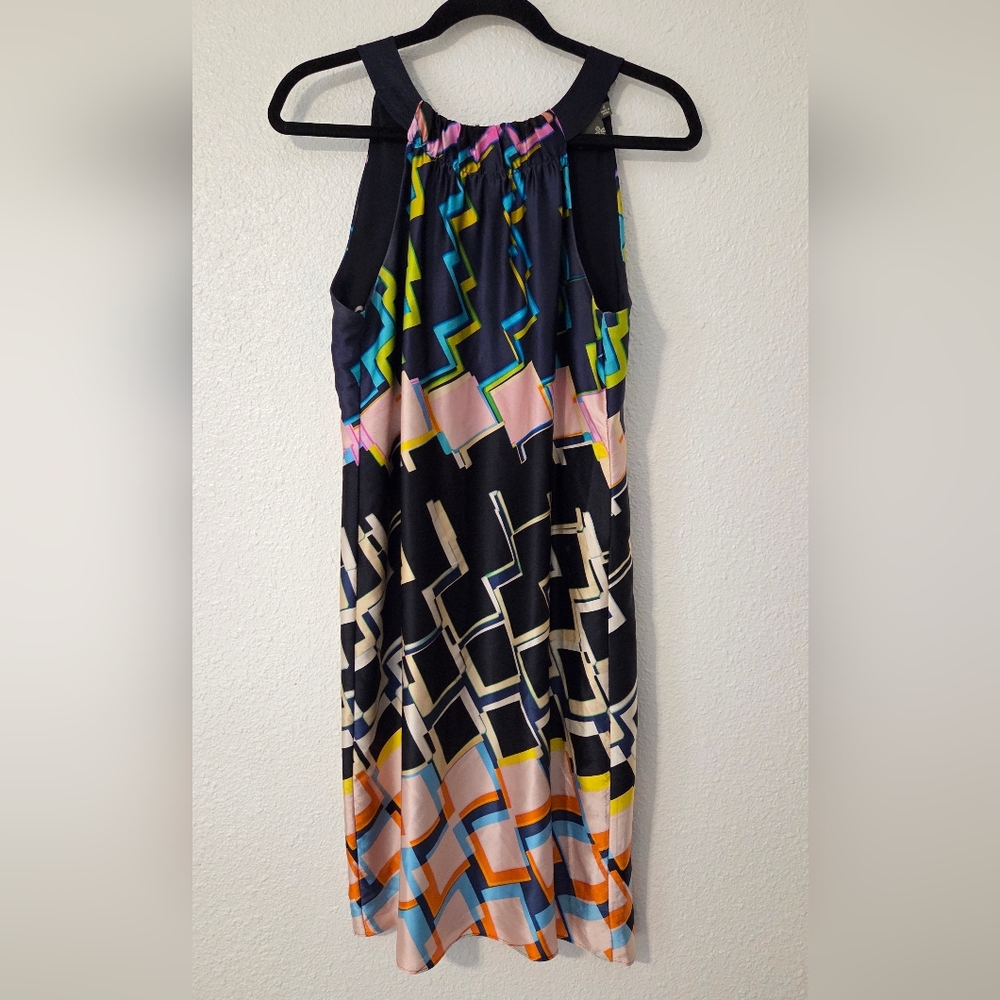 Silk Geometric Print Midi Dress Sleeveless Summer Wedding Guest‎ Taylor Size 4